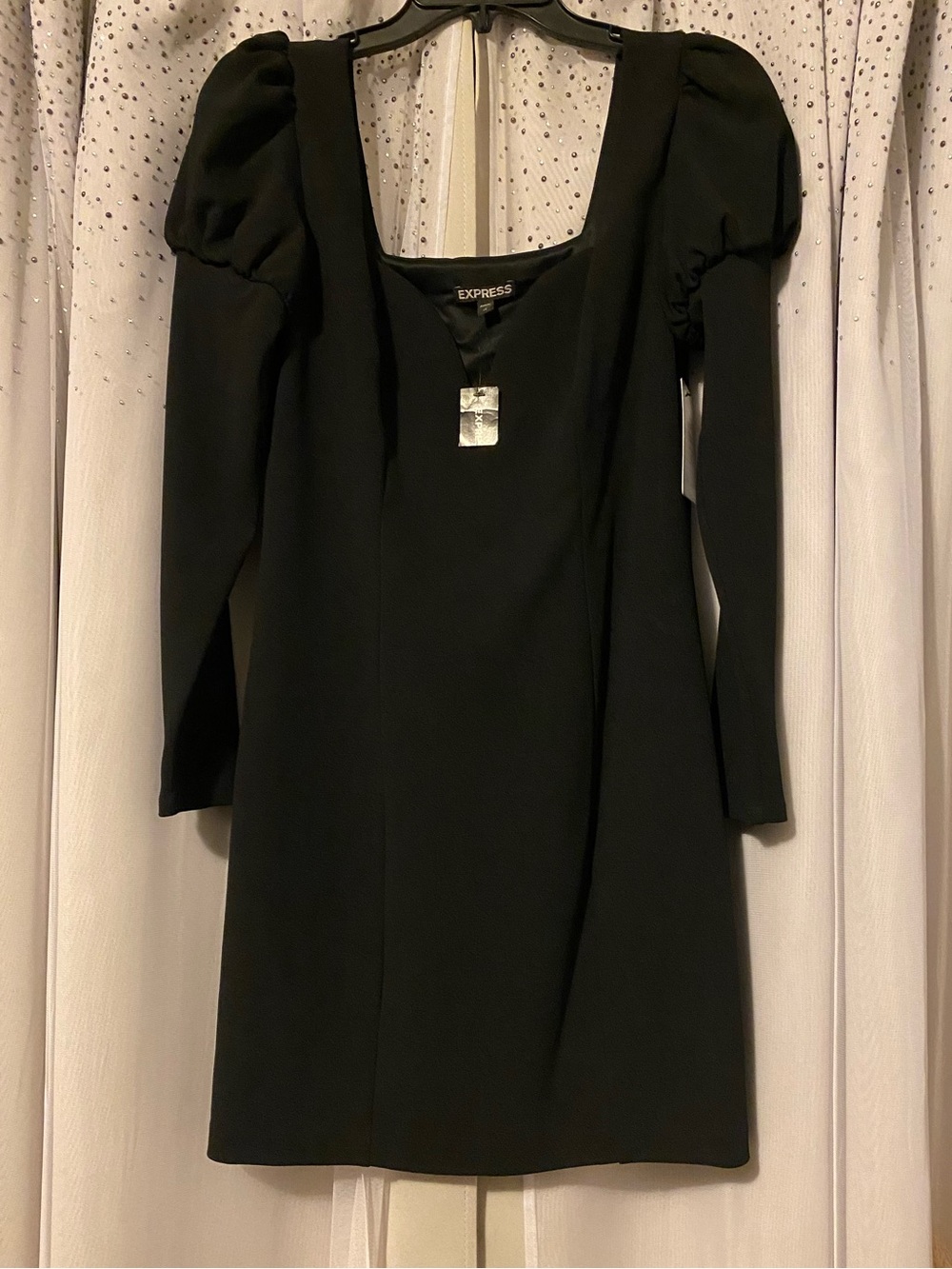 Express Black Mini Dress with Puff Shoulders